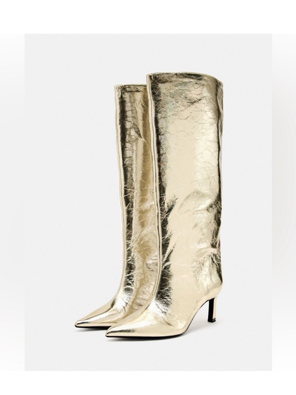 Zara Metallic Gold Over-the-Knee Pointed Stiletto Boots